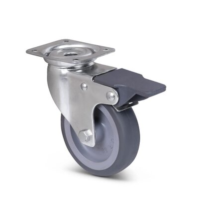 Kółka obrotowe ze stali nierdzewnej z hamulcem 80 mm - Guma - 60 kg