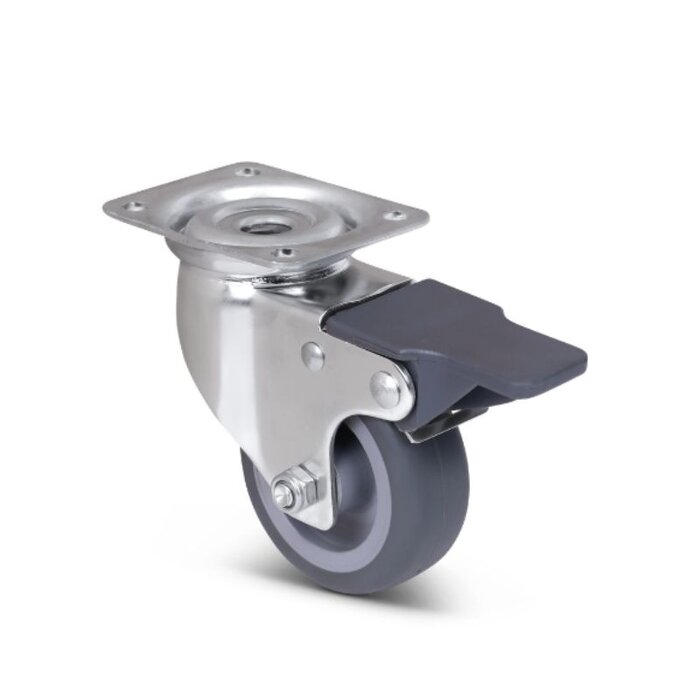 Kółka obrotowe ze stali nierdzewnej z hamulcem 60 mm - Guma - 40 kg