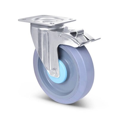 Rvs Kółko obrotowe z hamulcem 200 mm guma - łożysko kulkowe - 400 kg - Kopia