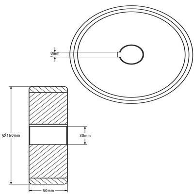 Poliuretan kóło napędowe 160x50 mm - Otwór 30 H7 wpust - 800 kg