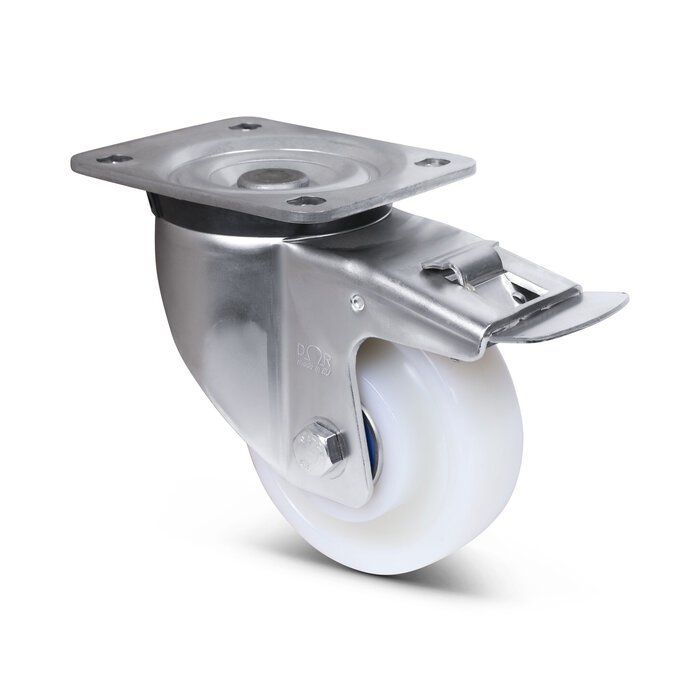 Wytrzymałe kółka obrotowe ze stali nierdzewnej z hamulcem 125 mm - Nylon - 700 kg