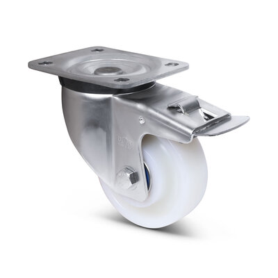 Wytrzymałe kółka obrotowe ze stali nierdzewnej z hamulcem 160 mm - Nylon - 700 kg