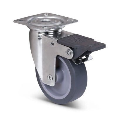 Kółka obrotowe ze stali nierdzewnej z hamulcem 75 mm - Guma - 60 kg