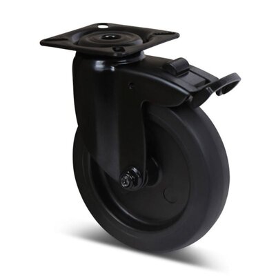 Czarne kółko obrotowe z hamulcem 100 mm - płytka - 80 kg