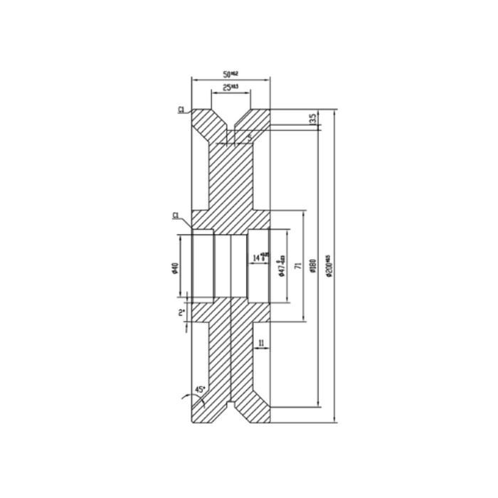 Koło rowkowane 200 mm z rowkiem V - 1400 kg