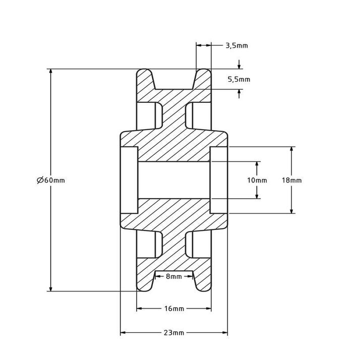 Koło rowkowane 60 mm z kwadratowym rowkiem - 30 kg