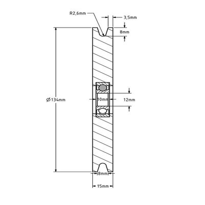 Plastikowy krążek kablowy 132 mm z rowkiem U - 145 kg