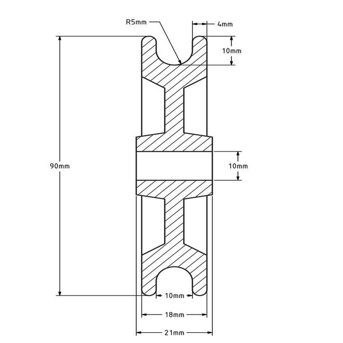 Plastikowy krążek kablowy 90 mm z rowkiem U - 130 kg