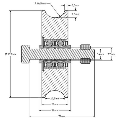 Koło rowkowane 120 mm z rowkiem U - 450 kg