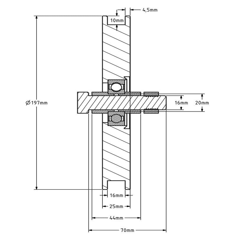 Koło rowkowane 200 mm z kwadratowym rowkiem - 330 kg