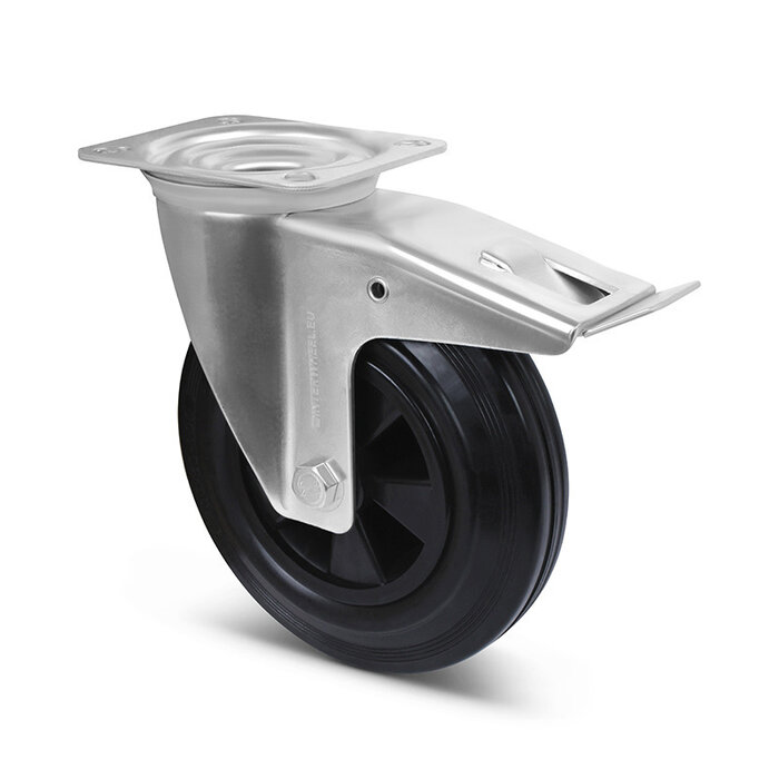 Gumowe kółka obrotowe z hamulcem 200 mm - łożysko rolkowe - 205 kg