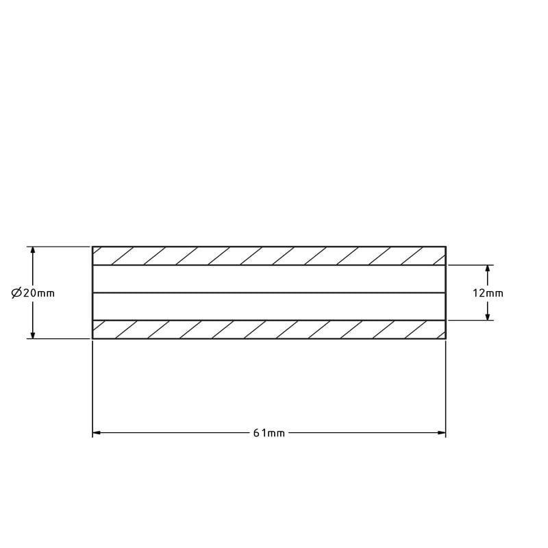 Tuleja wału - 20x12x61 mm | stal ocynkowana