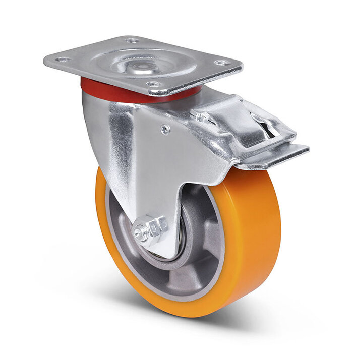 Kółko obrotowe PU z hamulcem 125 mm - łożysko kulkowe - 350 kg