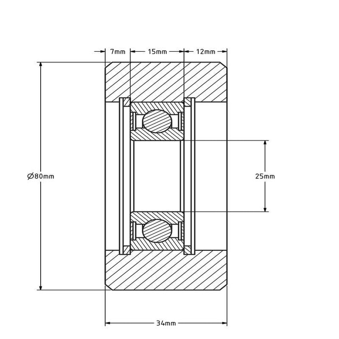 Stalowe kóło ciężarowe 80x34 mm - 700 kg