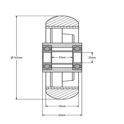 Kóło PU 160 mm - otwór łożyska kulkowego 20 mm - 500 kg