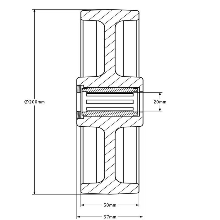Kóło ze stali nierdzewnej 200 mm - Nylon - łożysko wałeczkowe - 500 kg