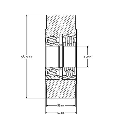 Kóło do dużych obciążeń 200 x 55 mm - stal C45 - 6000 kg