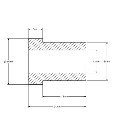 Tuleja wału (T) - 20x12x25 mm | Aluminium