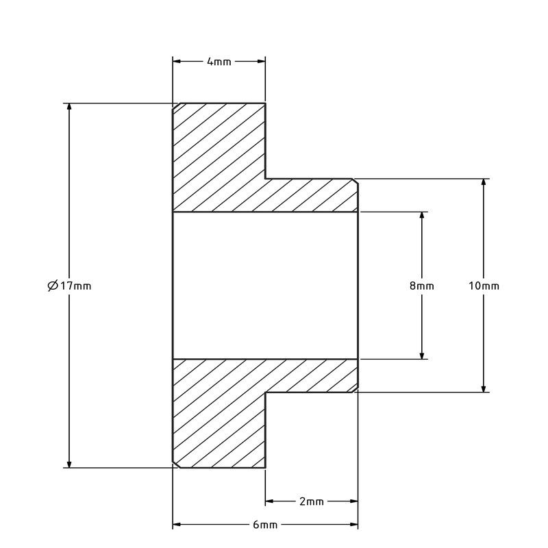 Tuleja wału (T) - 10x8x6 mm | stal ocynkowana