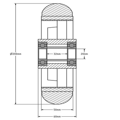 Kóło PU 200 mm - otwór 20 mm - 600 kg