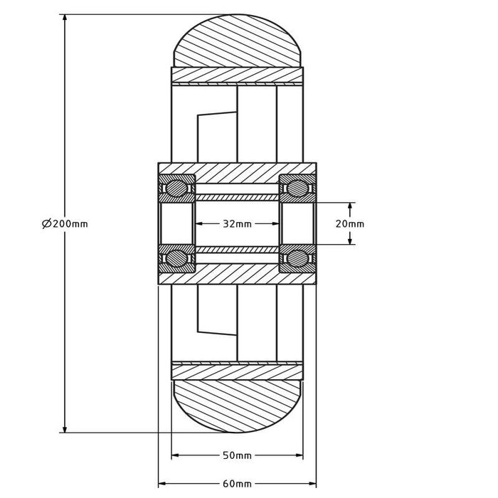 Kóło PU 200 mm - otwór 20 mm - 600 kg