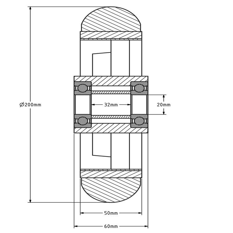 Kóło PU 200 mm - otwór 20 mm - 600 kg