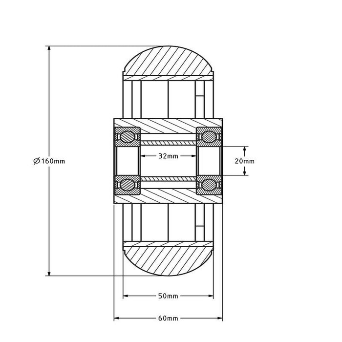 Kóło PU 160 mm - otwór 20 mm - 510 kg