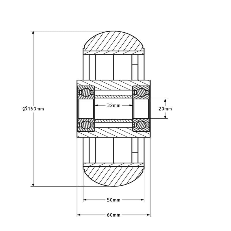 Kóło PU 160 mm - otwór 20 mm - 510 kg