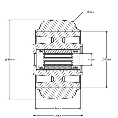 Kółko gumowe 80 mm - otwór łożyska wałeczkowego 12 mm - 110 kg
