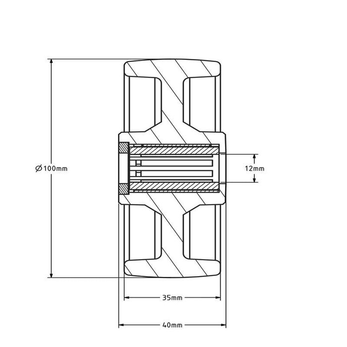 Kóło PU 100 mm - otwór łożyska wałeczkowego 12 mm - 150 kg