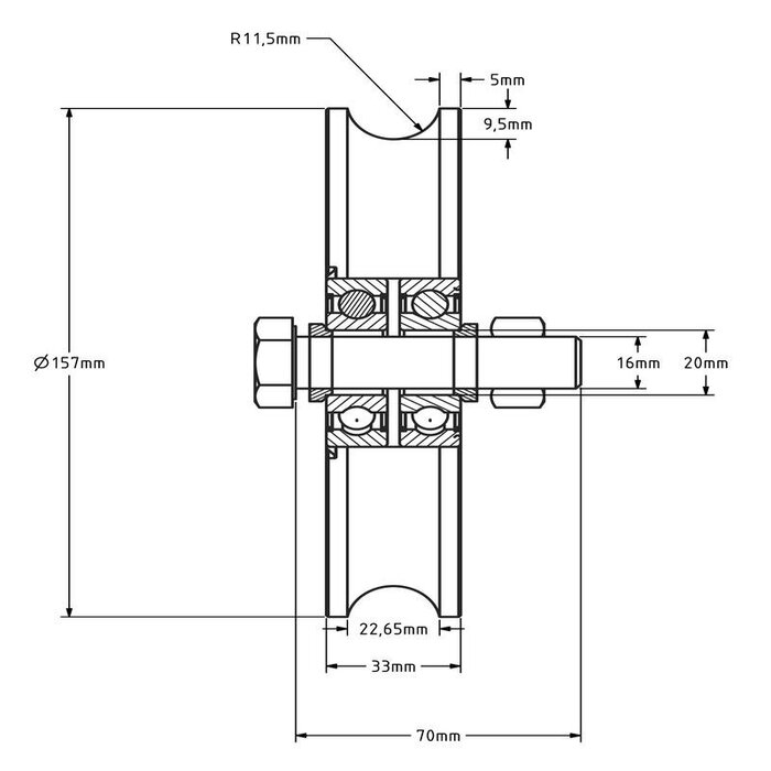 Koło rowkowane 160 mm z rowkiem U - 575 kg