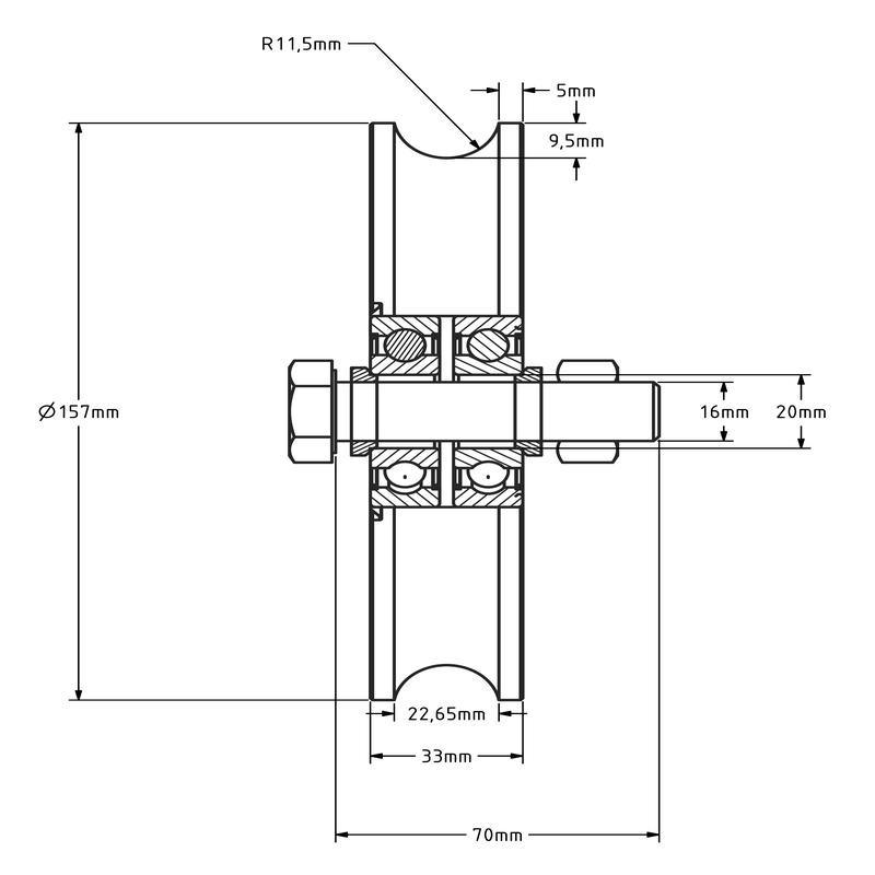 Koło rowkowane 160 mm z rowkiem U - 575 kg
