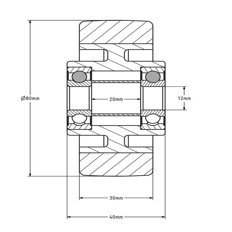 Kółko PU 80 mm - otwór łożyska kulkowego 12 mm - 180 kg