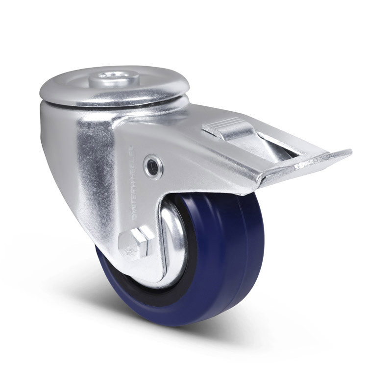Niebieskie gumowe kółko obrotowe z hamulcem 80 mm - 110 kg