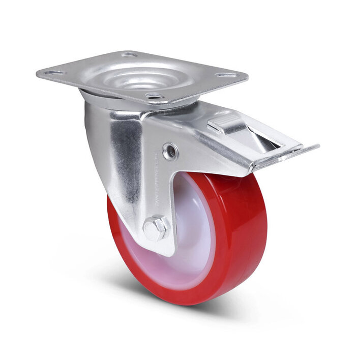 Kółka obrotowe PU z hamulcem 100 mm - łożysko rolkowe - 150 kg