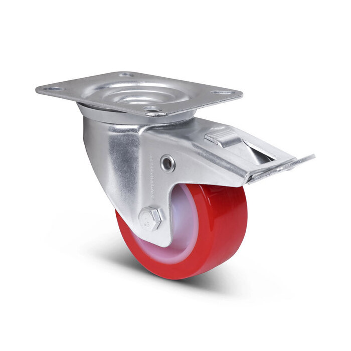 Kółko obrotowe PU z hamulcem 80 mm - łożysko rolkowe - 130 kg