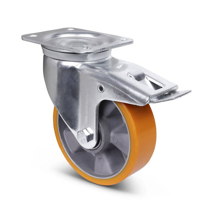 Kółka obrotowe PU z hamulcem 125 mm - łożysko kulkowe - 500 kg