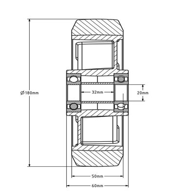 Kółko gumowe 180 mm - otwór łożyska kulkowego 20 mm - 350 kg