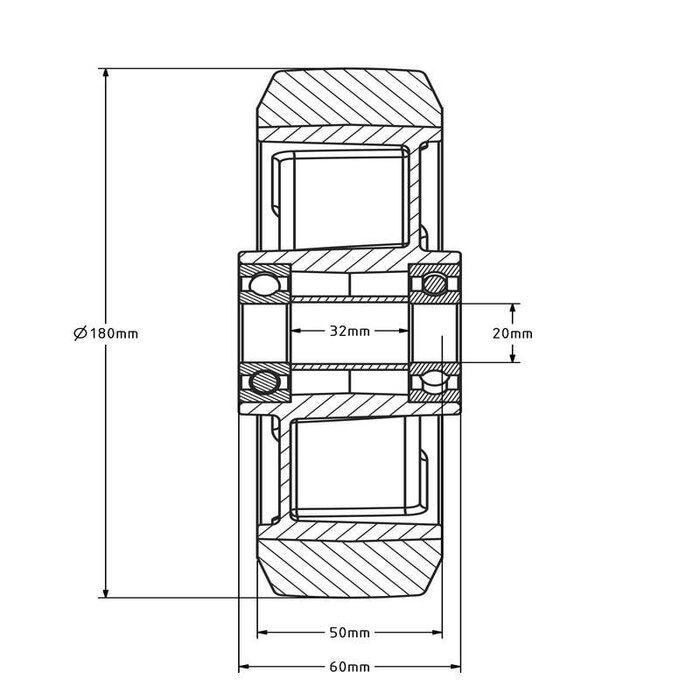 Kółko gumowe 180 mm - otwór łożyska kulkowego 20 mm - 350 kg