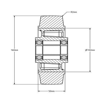 Kółko gumowe 160 mm - otwór łożyska kulkowego 20 mm - 350 kg