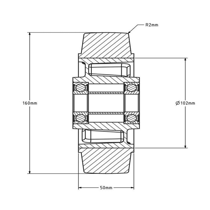 Kółko gumowe 160 mm - otwór łożyska kulkowego 20 mm - 350 kg