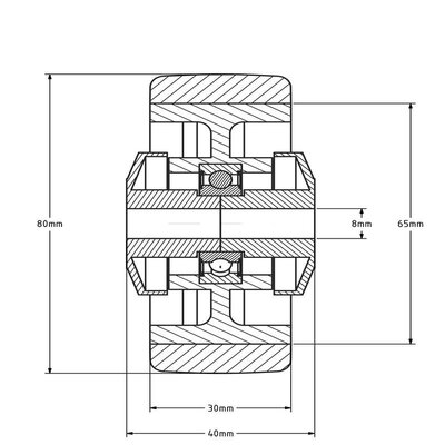 Kółko gumowe 80 mm - otwór łożyska kulkowego 8 mm - 80 kg