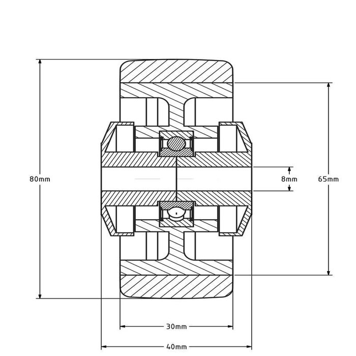 Kółko gumowe 80 mm - otwór łożyska kulkowego 8 mm - 80 kg