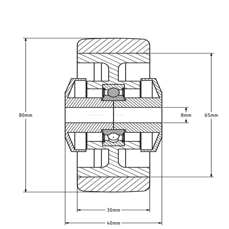 Kółko gumowe 80 mm - otwór łożyska kulkowego 8 mm - 80 kg