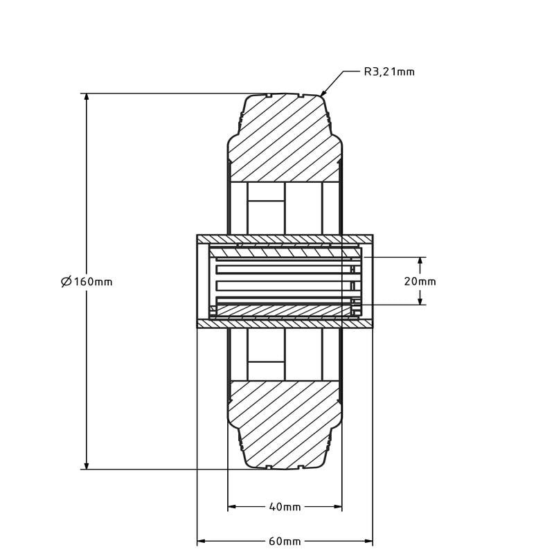 Kółko gumowe 160 mm - otwór łożyska wałeczkowego 20 mm - 140 kg