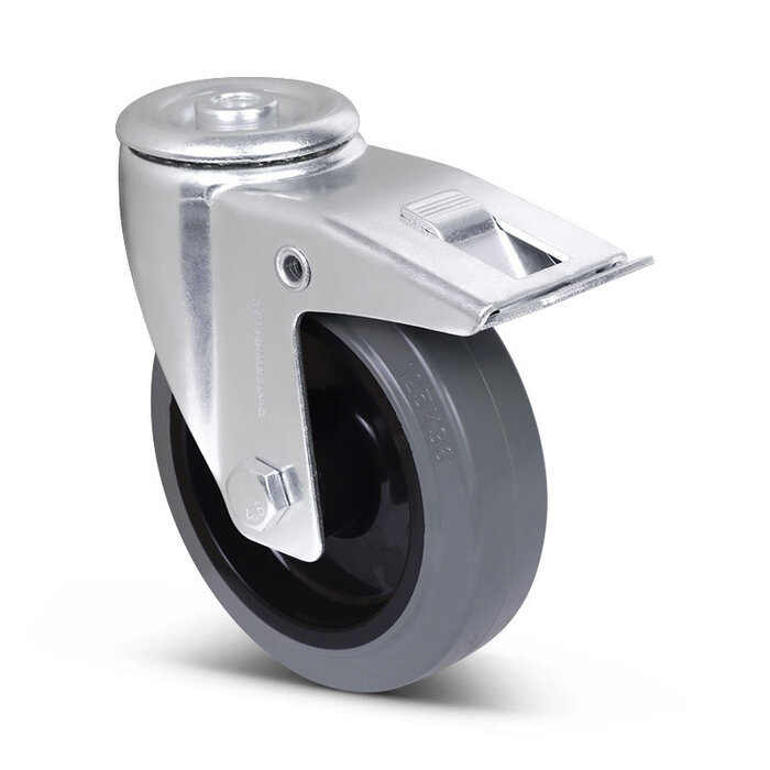 Gumowe kółka obrotowe z hamulcem 125 mm - łożysko rolkowe - 220 kg