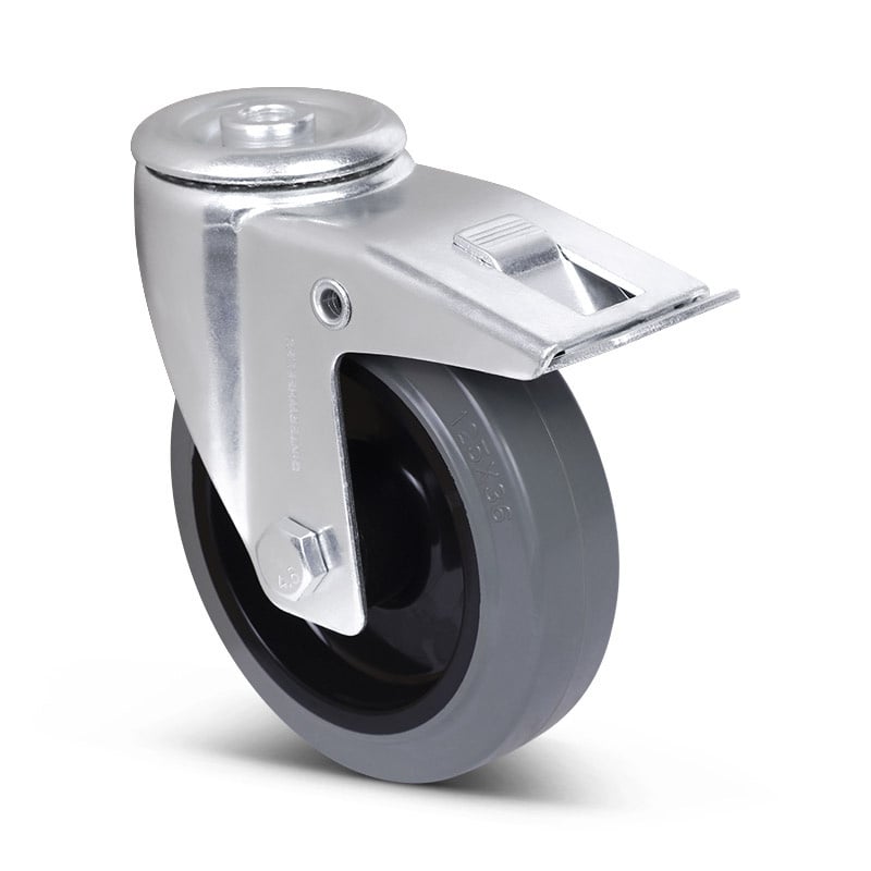 Gumowe kółka obrotowe z hamulcem 125 mm - łożysko rolkowe - 220 kg