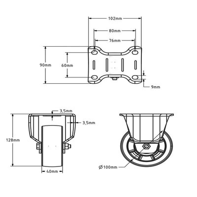 Nylonowe kółko stałe 100 mm - łożysko kulkowe - 300 kg