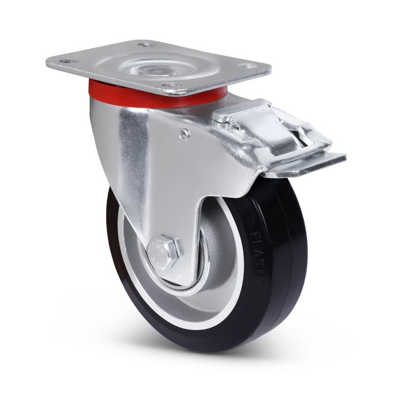 Kółko obrotowe gumowe z hamulcem 125 mm - łożysko kulkowe - 200 kg