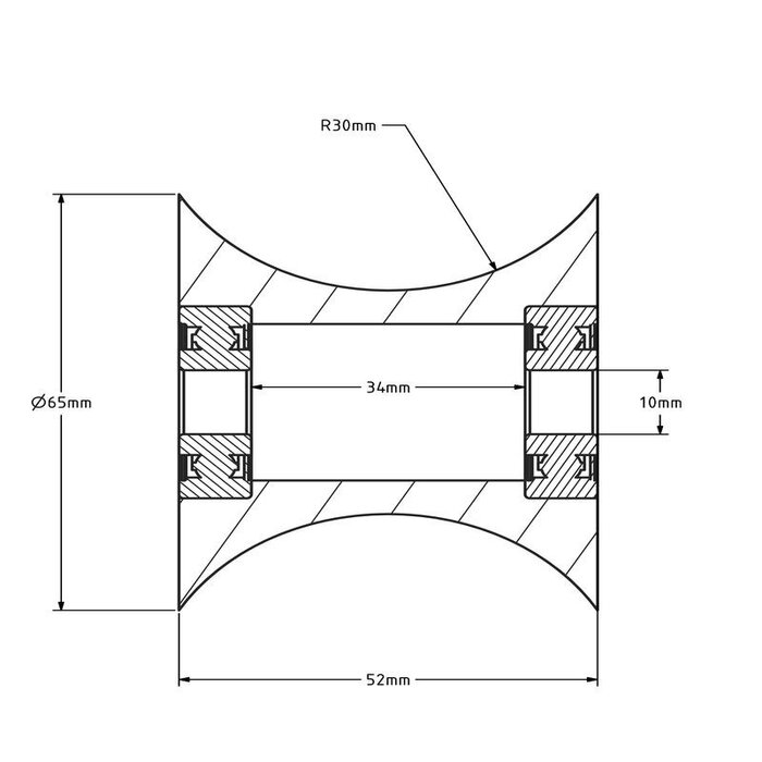 Diabolorol z tworzywa sztucznego 65 mm - otwór na oś 10 mm - 100 kg
